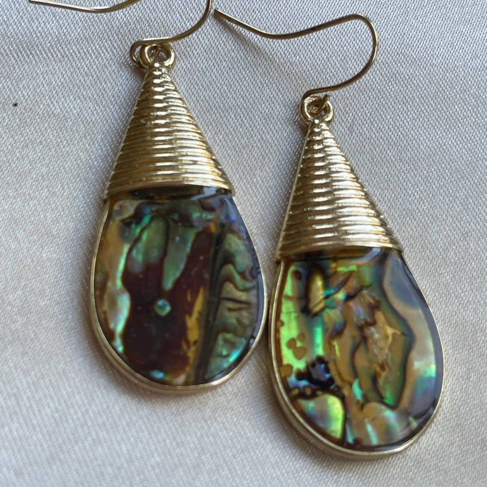 Elegant Gold and Abalone Drop Earrings